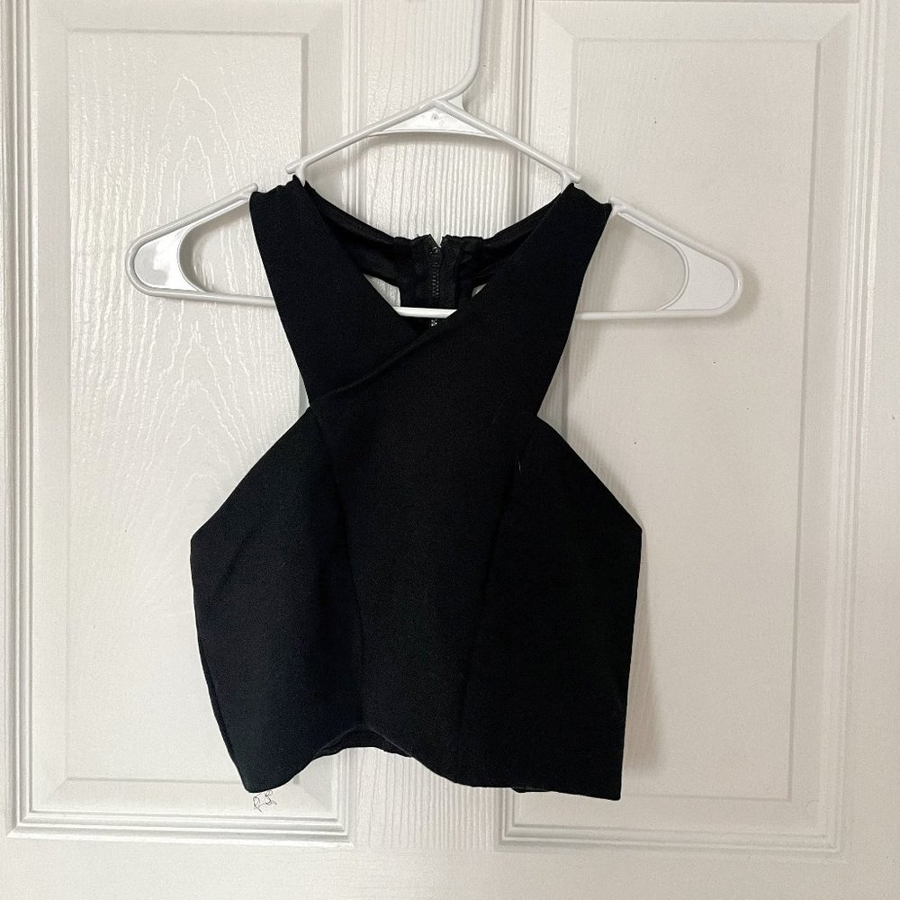 Express Black Criss Cross Crop Top (Size Small)